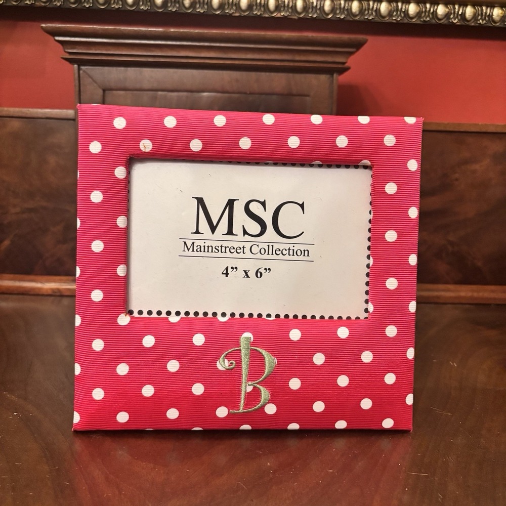 MSC Mainstreet Collection 4x6 Photo Frame Pink Polka Dot Monogram B Initial